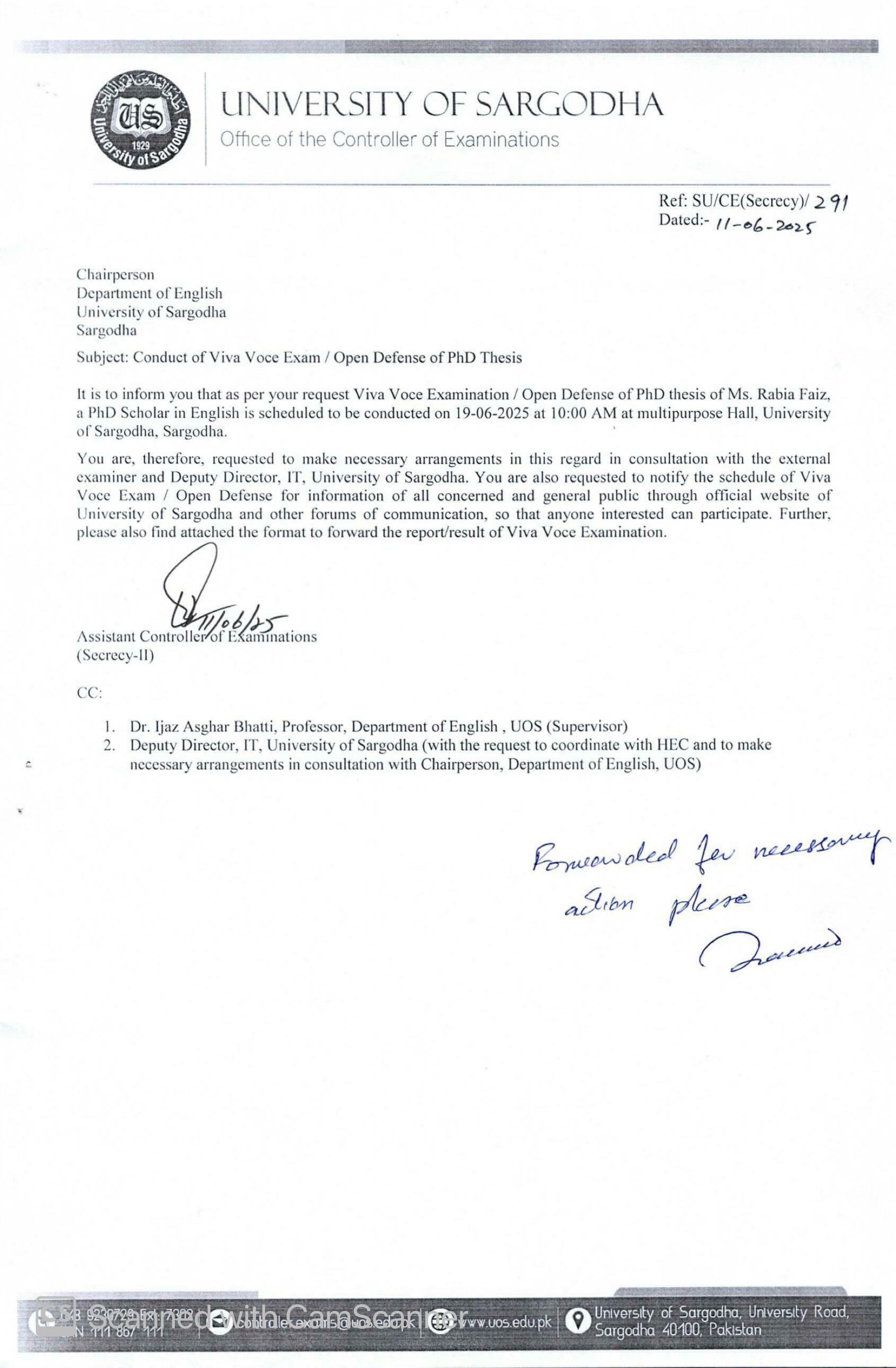 Conduct of Viva Voce Examination / Open Defense of PhD Thesis